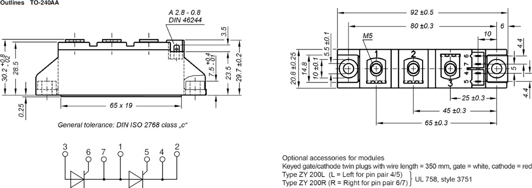 Mechanical Drawing - IXYS MCMA65P1800TA & MCMA110P1800TA Thyristor Modules